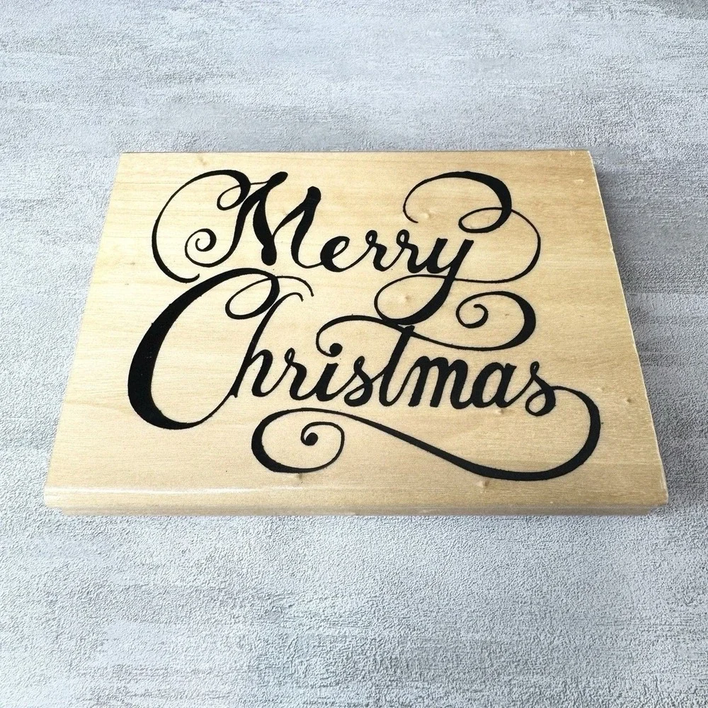 Anita's Sugarloaf 2002 X-Large Wood Mounted Rubber Stamp Cursive Merry Christmas